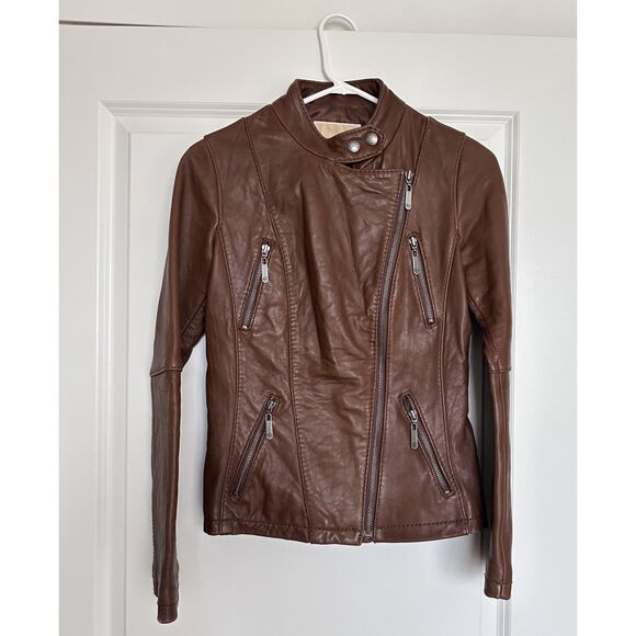 Michael Kors Leather Moto Jacket Size S Buttery Soft - Picture 1 of 10